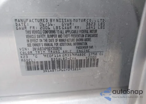 2016 Nissan Sentra S из США, поврежденный, VIN 3N1AB7AP6GY293814